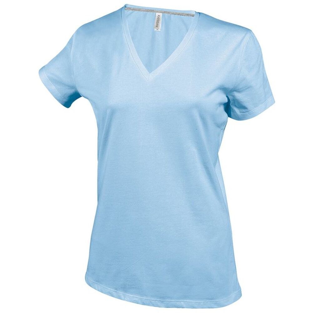 Kariban Womens/Ladies Feminine Fit Short Sleeve V Neck / Sky Blue